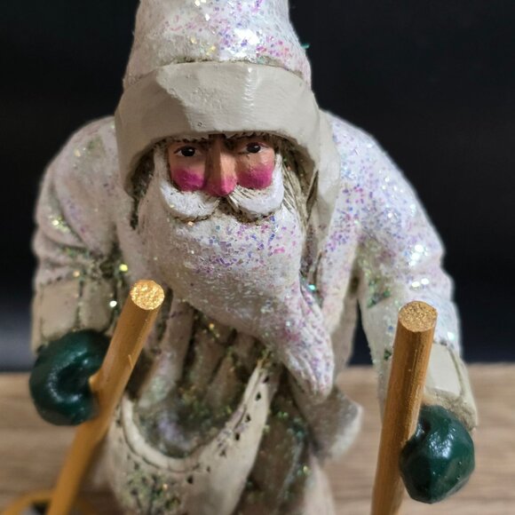 RARE NWT Pam Schifferl Winter White Santa Figurine On Skis Handcrafted Midwest - Picture 4 of 15
